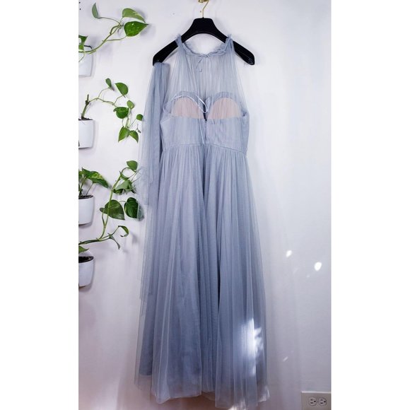 BHLDN Dress 10 Grey Sweetheart Tulle Medium Bridesmaid Gown Scarf Belt W TOO - Picture 12 of 13